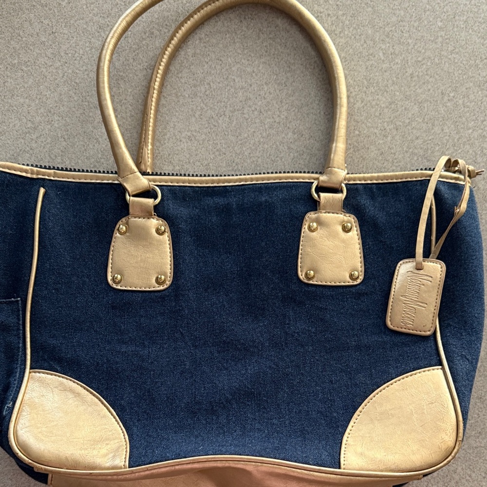 Denim /gold tote type bag from Neiman Marcus